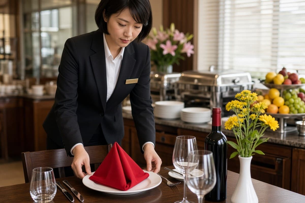Floor leader setting a dining room table